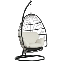 Outsunny Hängesessel Hängekorb mit Gestell Hängeschaukel Hängestuhl mit Kissen Korb faltbar Metall Schwarz+Cremeweiß 101 x 101 x 188 cm