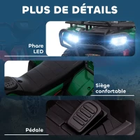 HOMCOM Quad électrique enfant 12V, voiture électrique enfants, double moteur, phares et musique, 88x45x50cm, vert(m-7)
