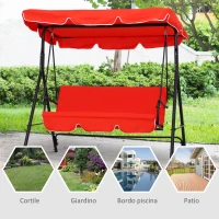 Outsunny Dondolo da Giardino 3 Posti con Tetto e Struttura in Acciaio, Rosso(m-4)
