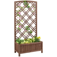 Outsunny  Hochbeet Blumenständer Garten Pflanzkasten mit Rankgitter Holz Rankkasten Gelb 60 x 30 x 122,5 cm(m-1)