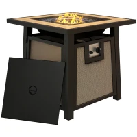 Outsunny 50,000 BTU Gas Fire Pit Table with Cover and Glass Beads, Brown(m-10)