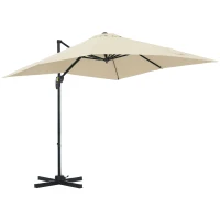 Outsunny Parasol déporté carré inclinable manivelle avec pied en acier dim. 2,5L x 2,5l m alu. polyester crème(m-1)
