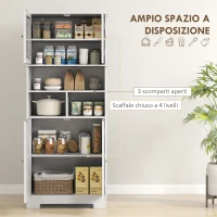 HOMCOM Credenza Cucina con 2 Armadietti e 3 Vani Aperti, Ante a Vetro e Ripiani Regolabili, 60x30x145.5 cm, Bianco(m-4)