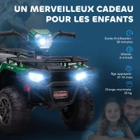 HOMCOM Quad électrique enfant 12V, voiture électrique enfants, double moteur, phares et musique, 88x45x50cm, vert(m-8)