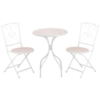 Outsunny Ensemble de jardin bistro 3 pièces 2 chaises pliantes et table ronde en métal époxy et plateau mosaïque - blanc(m-1)