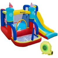 Outsunny Castello Gonfiabile 4 in 1 Bimbi 3-8 Anni, Scivolo e Piscina, 265x260x200cm(m-1)