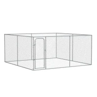 PawHut Kennel per Cani da Esterno a Maglie con Porta con Blocco in Acciaio, 400x400x182cm, Argento(m-1)