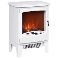 HOMCOM Electric Fireplace Stove, Free standing Fireplace Heater with Realistic LED Flame Effect, Overheat Safety Protection, 900W/1800W, White(m-1)