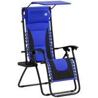 Outsunny Zero Gravity Lounger Chair, Folding Reclining Patio Chair with Shade Cover, Padded Seat, Cup Holder, Soft Cushion and Headrest for Poolside, Camping, Blue(m-10)