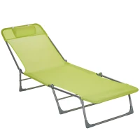 Outsunny Bain de soleil transat chaise longue inclinable pliable avec oreiller dossier réglable sur 5 niveaux vert(m-11)