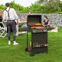 Outsunny Gasbarbecue 7 KW met 3 Branders, Zijbrander, Rollen & Deksel 107 x 54 x 96 cm Zwart(m-10)