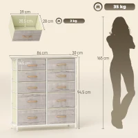 HOMCOM Chest of Ten Fabric Drawers - Natural Wood Finish(m-3)