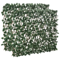Outsunny Valla de Enrejado Expandible de 2 Piezas con Hojas 295x70 cm Seto Artificial de Mimbre para Jardín Balcón Verde(m-1)