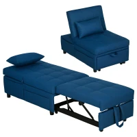HOMCOM Fauteuil convertible 1 place fauteuil lit avec dossier réglable, siège rembourré et oreiller, bleu(m-10)