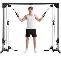 SPORTNOW Multi Home Gyms with Cable Pulley System, Cable Crossover Machine with 4 Handles for Full Body Strength Training, Power Rack for Home Workout, Black(m-10)