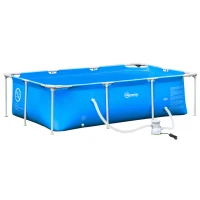 Outsunny Piscine Tubulaire Hors Sol rectangulaire Cadre en métal avec Filtre 252L x 152l x 65H cm Bleu(m-11)