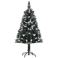 HOMCOM Árvore de Natal Automática 120 cm com 222 Ramos 28 Decorações Suporte em Aço Base Dobrável e Removível Verde(m-10)
