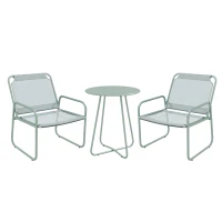 Outsunny Ensemble de jardin 3 pièces, salon de jardin, 2 fauteuils 1 table ronde, acier et tissu mesh, vert(m-11)
