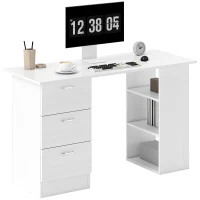 HOMCOM Computer Desk, Writing Table, PC Workstation with 3 Storage Shelves and Drawers, Silver Handle, for Home Office, White(m-10)