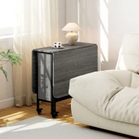 HOMCOM Masă Pliabilă, Rabatabilă pentru 4-6 Persoane cu Raft și 6 Roți, din Lemn și Metal, 130x80x74 cm, Gri(m-9)