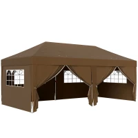 Outsunny Carpa Plegable 6x3 m Gazebo con 6 Paredes Laterales Impermeable Anti-UV y Bolsa de Transporte para Camping Fiesta Café(m-1)