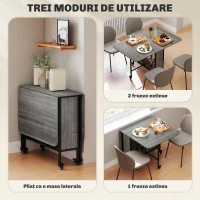 HOMCOM Masă Pliabilă, Rabatabilă pentru 4-6 Persoane cu Raft și 6 Roți, din Lemn și Metal, 130x80x74 cm, Gri(m-4)