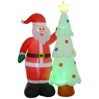 Outsunny 7ft Christmas Inflatable Decoration Santa Claus and Christmas Tree, Blow-Up Outdoor Garden Display for Lawn Garden Party