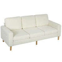 HOMCOM Canapé 3 places en velours côtelé, canapé avec coussins à ressorts et assise rembourré, 192x80x84,5cm, beige(m-10)
