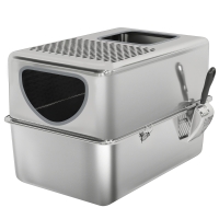 PawHut Arenero para Gatos de Acero Inoxidable XL Arenero con Pala Aberturas Dobles Fácil de limpiar Plata