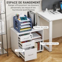 HOMCOM Support d'imprimante à 3 tiroirs verrouillables, meuble de rangement sur roulettes, étagères ouvertes, 60x40x56cm, blanc(m-4)