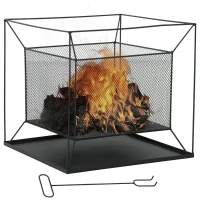Outsunny Feuerschale modern Feuerkorb rechteckig Feuerstelle für Garten Camping BBQ Metall Schwarz 45 x 45 x 43 cm(m-1)
