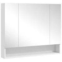 kleankin Armario mural baño con espejo, armario de aseo 3 puertas espejo, estantes ajustables, 90x15x75cm, blanco(m-1)