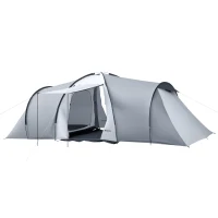Outsunny Tienda de Campaña Familiar para 4-6 Personas con 2 Ventanas y Bolsa de Transporte Impermeable Anti-UV 590x245x193cm Gris(m-10)