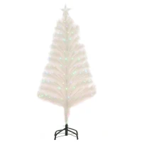 HOMCOM 4 Feet Prelit Artificial Christmas Tree with Fiber Optic LED Light, Holiday Home Xmas Decoration, White(m-10)