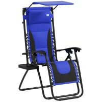 Outsunny Zero Gravity Lounger Chair, Folding Reclining Patio Chair with Shade Cover, Padded Seat, Cup Holder, Soft Cushion and Headrest for Poolside, Camping, Blue(m-1)