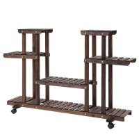 Outsunny Soporte para Plantas de 4 Niveles con Ruedas Soporte para Macetas para Interiores y Exteriores 123,5x33x80 cm Marrón