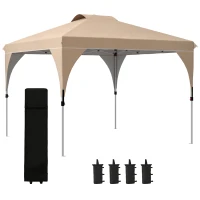 Outsunny Gazebo da Giardino 3x3 m Pieghevole con Altezza Regolabile e Borsa di Trasporto con Ruote, Beige(m-1)