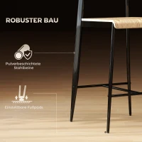 HOMCOM 2er-Set Barhocker, Barstühle mit Rückenlehne und Metallgestell, Holz, Hellbraun(m-5)