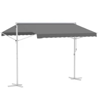 Outsunny Store Double Pente 3 x 3 m Manuel rétractable Inclinaison réglable Acier époxy Blanc Polyester imperméabilisé Anti-UV Gris(m-11)