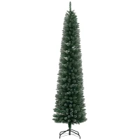 HOMCOM 7.5FT Artificial Snow Dipped Christmas Tree Xmas Pencil Tree Holiday Home Indoor Decoration with Foldable Black Stand, Green(m-10)