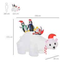 HOMCOM 5ft Outdoor Christmas Inflatable with LED Light, Lighted Blow up Polar Bear with Three Penguins, Giant Yard Party Decoration for Home Garden Lawn Party Prop(m-3)