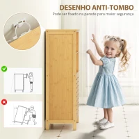 kleankin Armário Casa de Banho de Bambu Móvel Auxiliar Casa de Banho com 2 Portas 2 Prateleiras Abertas 50x29x92 cm Madeira(m-7)