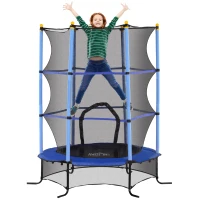 HOMCOM Trambulină Elastică pentru Copii cu Plasă de Siguranță, Suprafață Elastică și Țevi Capitonate, Ø163x190 cm, Albastru(m-1)