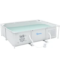 Outsunny Piscina Autoportante da Esterno, Piscina Rettangolare Fuori Terra con Filtro e Valvola in Acciaio e PVC, Grigio, 292x190x75cm(m-1)