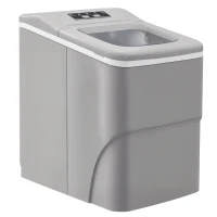 HOMCOM Machine à glaçons autonettoyante, 12kg en 24h, 9 glaçons en 8 minutes, ice maker Portable Avec cuillère et panier, capacité réservoir eau 1,8 L, pour la maison/cuisine/camping, PP argenté(m-10)