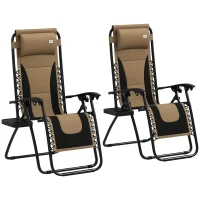 Outsunny Zero Gravity Lounger Chair Set of 2, Folding Reclining Patio Chair with Padded Seat, Cup Holder, Soft Cushion and Headrest for Poolside, Camping, Coffee(m-10)