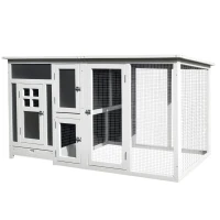 PawHut Hühnerstall Hühnerhaus Geeignet für 1-2 Hühner, mit Nistkasten Eierkiste mit 2 Fächern, Tanne, Grau+Weiß, 160 x 75 x 80 cm(m-1)