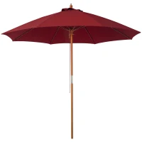 Outsunny 2.5m Garden Parasol Umbrella, Outdoor Market Table Umbrella with Wooden Pole & 8 Fibre Glass Ribs, Round Sun Shade Canopy, Red(m-10)
