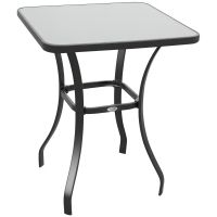 Outsunny Table carrée Bistro de Jardin dim. 68L x 68l x 84H cm métal époxy Gris Plateau Verre trempé granité