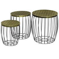 HOMCOM Lot de 3 Tables Basses gigognes Tables d'appoint Rondes encastrables Style néo-rétro métal Noir doré(m-1)